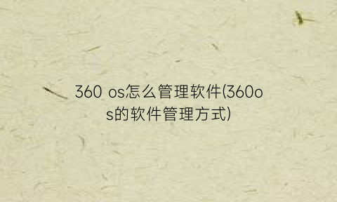 360os怎么管理软件(360os的软件管理方式)